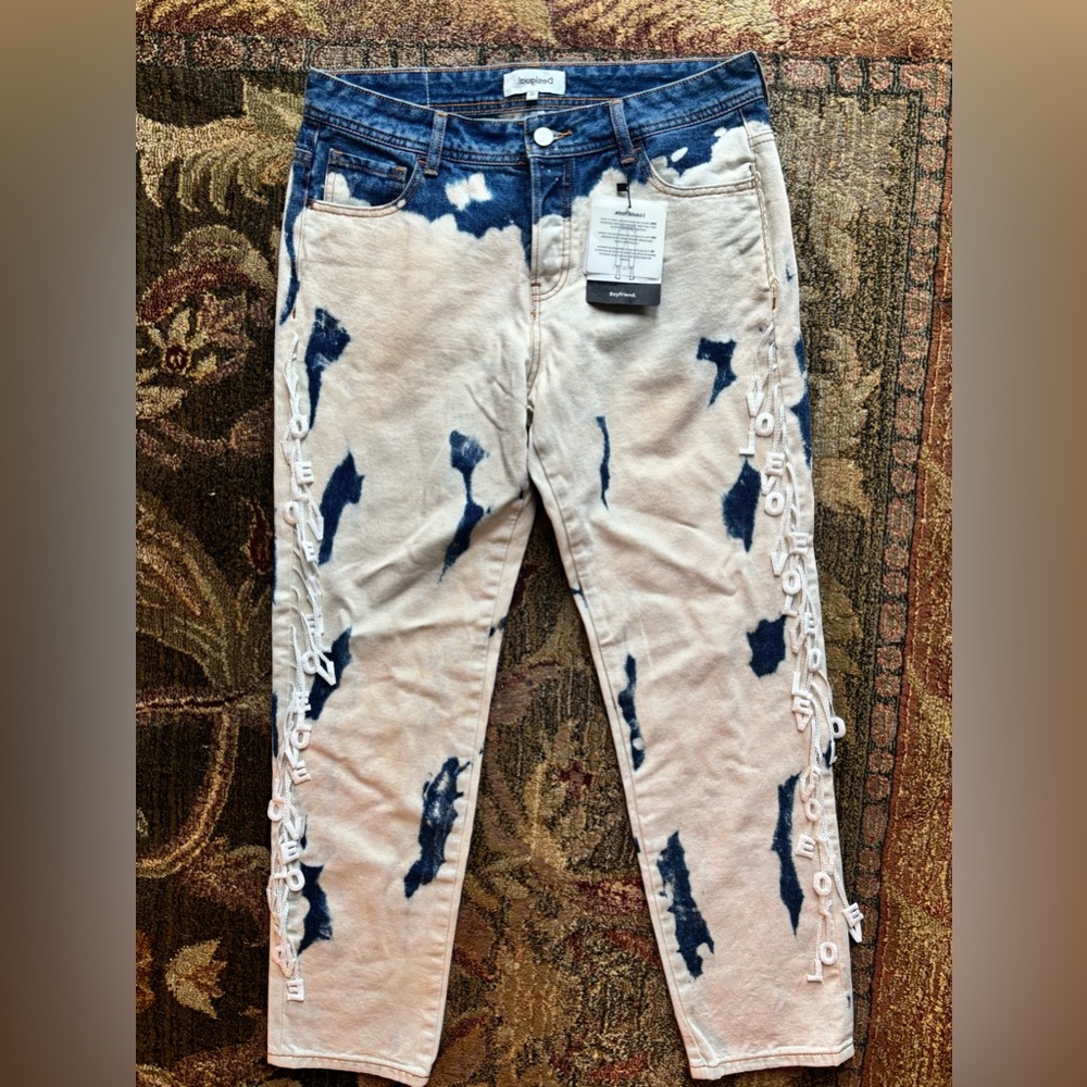 Desigual Distressed Denim Jeans - Blue and White